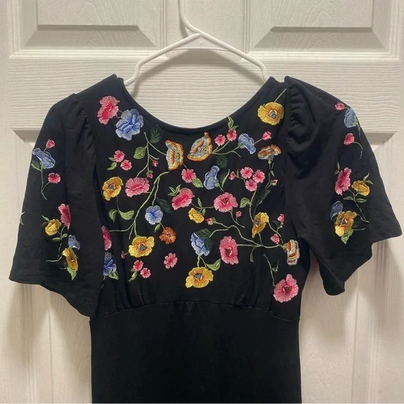 ASOS womens black floral embroidered surplice open back midi dress - Picture 4 of 6